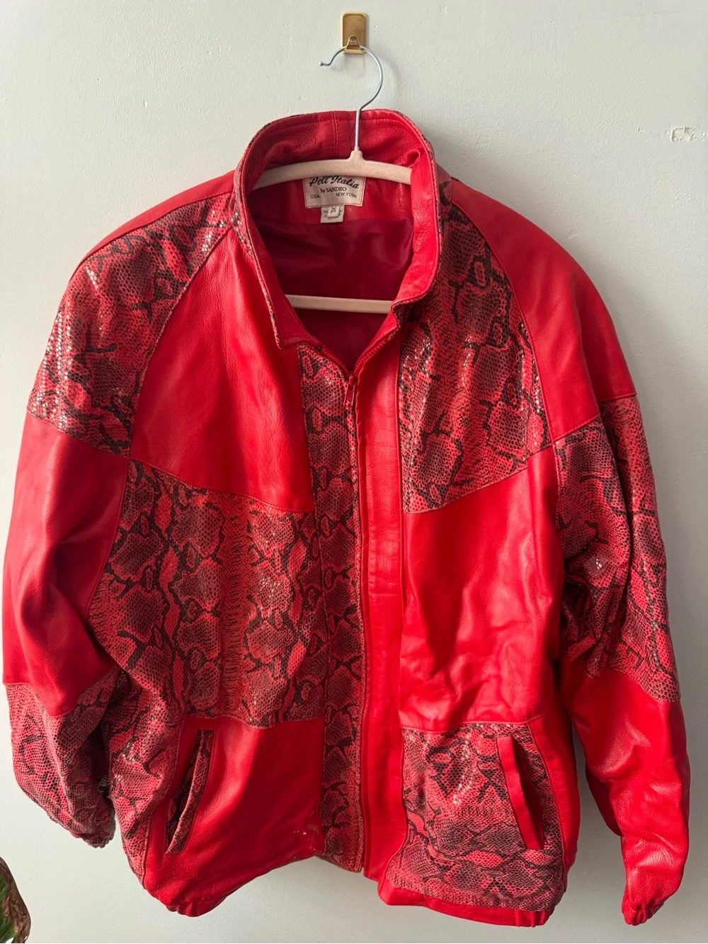 Pell’ Italia By Sandro Vintage Red Snake-Print Leather Jacket